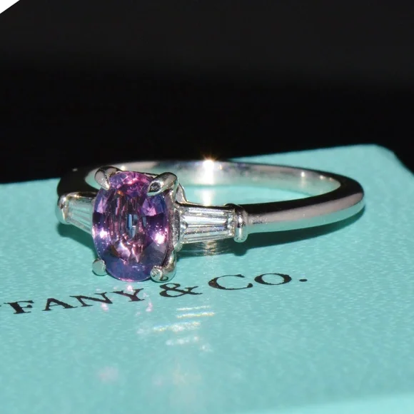 TIFFANY & CO. GIA CERTIFIED NATURAL 1.36CTS DIAMOND SAPPHIRE PLATINUM RING - Picture 1 of 15